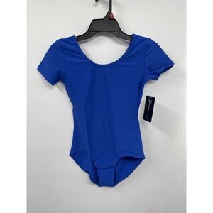 Theatricals Leotard Womens Medium Blue Stretch Short Sleeve Dance One Piece NWT